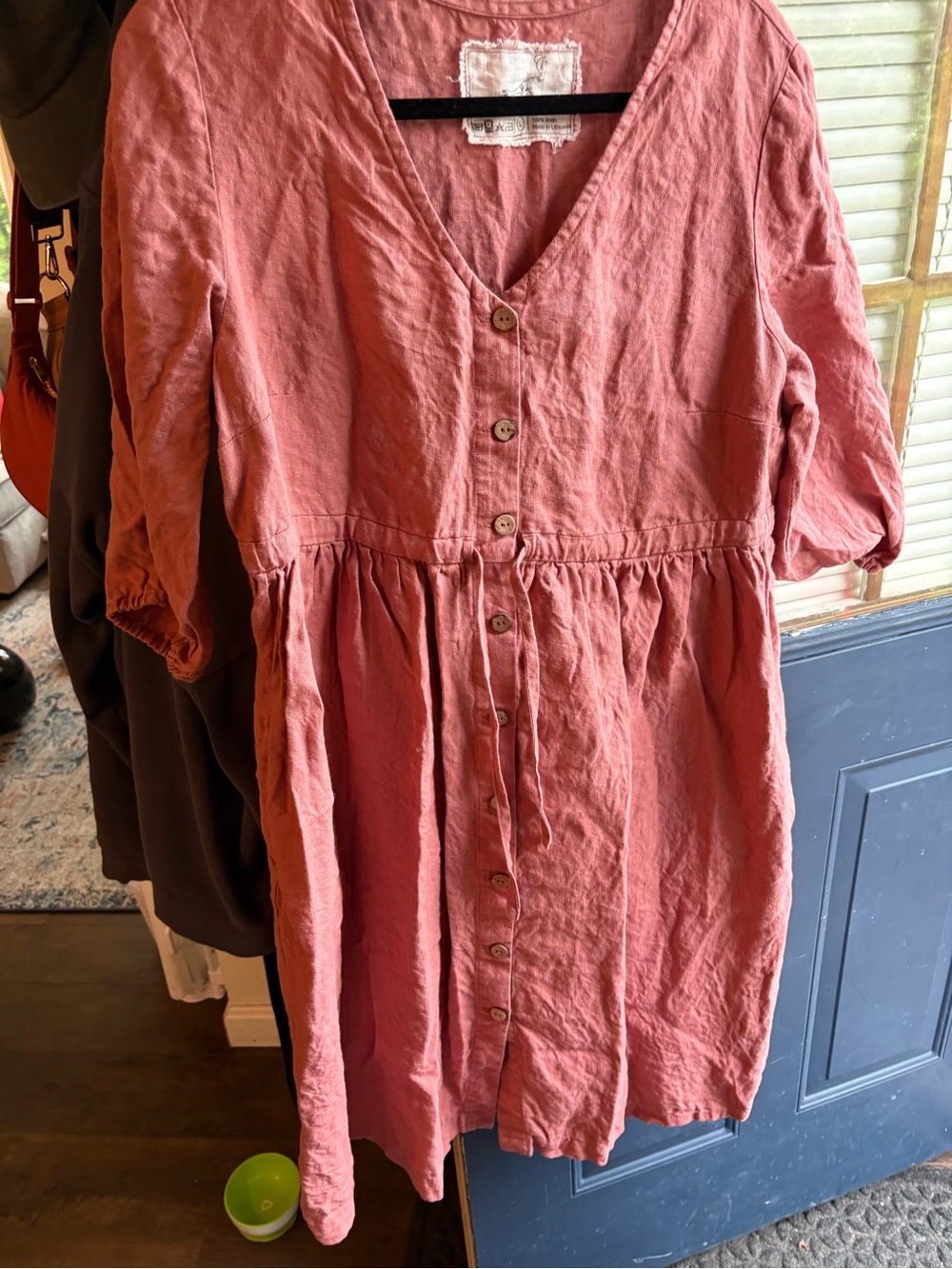 notPERFECTLINEN Aspen Button-Front Midi Linen Dress cinnamon rose